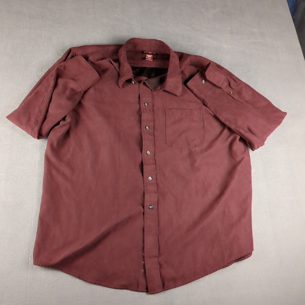 Covington Shirt Mens L Maroon Faux Suede Button Down Long Sleeve Casual Pocket